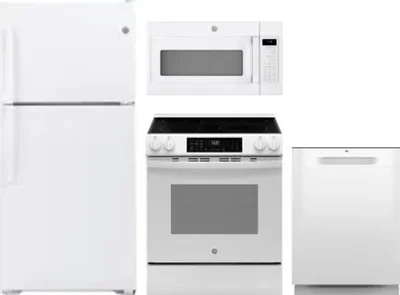 4 Piece Package Includes Refrigerator, Range, Microwave And Dishwasher