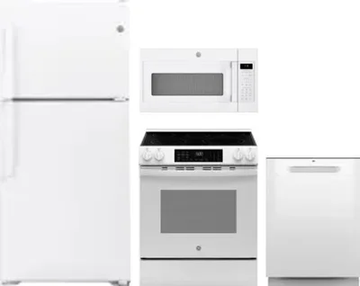 4 Piece Package Includes Refrigerator, Range, Microwave And Dishwasher