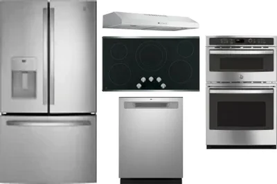 5 Piece Package Includes Refrigerator, Cooktop, Wall Oven, Hood And Dishwasher
