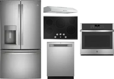 5 Piece Package Includes Refrigerator, Cooktop, Wall Oven, Hood And Dishwasher
