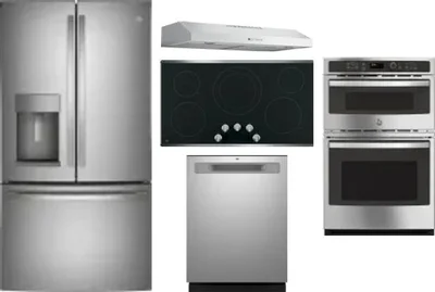 5 Piece Package Includes Refrigerator, Cooktop, Wall Oven, Hood And Dishwasher