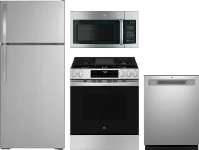 4 Piece Package Includes Refrigerator, Range, Microwave And Dishwasher