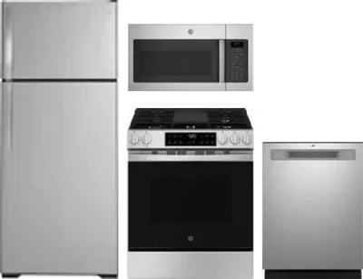 4 Piece Package Includes Refrigerator, Range, Microwave And Dishwasher