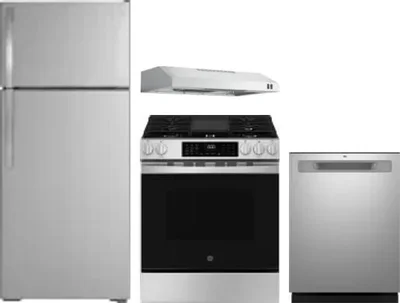 4 Piece Package Includes Refrigerator, Range, Hood And Dishwasher