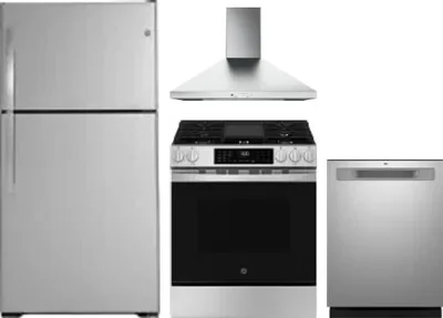 4 Piece Package Includes Refrigerator, Range, Hood And Dishwasher
