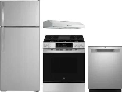 4 Piece Package Includes Refrigerator, Range, Hood And Dishwasher