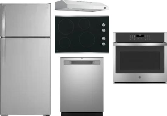 5 Piece Package Includes Refrigerator, Cooktop, Wall Oven, Hood And Dishwasher