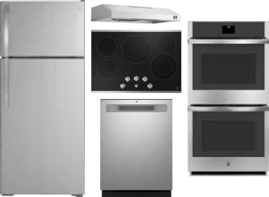 5 Piece Package Includes Refrigerator, Cooktop, Wall Oven, Hood And Dishwasher
