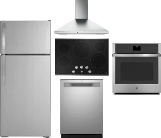 5 Piece Package Includes Refrigerator, Cooktop, Wall Oven, Hood And Dishwasher
