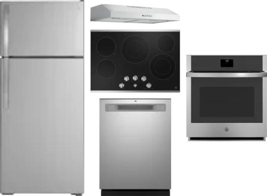 5 Piece Package Includes Refrigerator, Cooktop, Wall Oven, Hood And Dishwasher