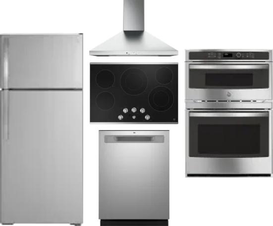 5 Piece Package Includes Refrigerator, Cooktop, Wall Oven, Hood And Dishwasher