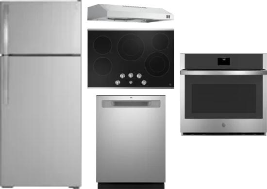5 Piece Package Includes Refrigerator, Cooktop, Wall Oven, Hood And Dishwasher