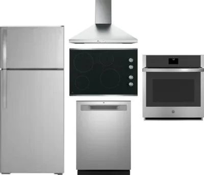 5 Piece Package Includes Refrigerator, Cooktop, Wall Oven, Hood And Dishwasher