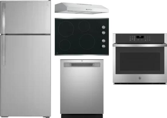 5 Piece Package Includes Refrigerator, Cooktop, Wall Oven, Hood And Dishwasher