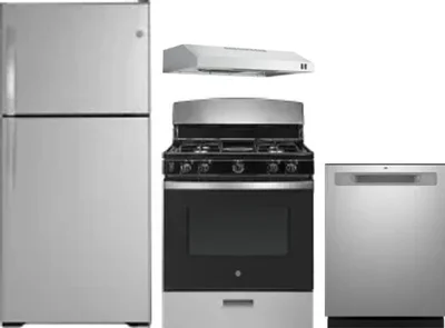 4 Piece Package Includes Refrigerator, Range, Hood And Dishwasher