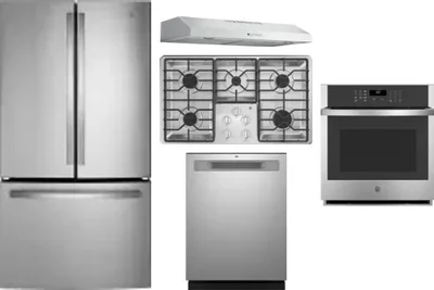 5 Piece Package Includes Refrigerator, Cooktop, Wall Oven, Hood And Dishwasher