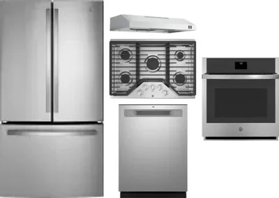 5 Piece Package Includes Refrigerator, Cooktop, Wall Oven, Hood And Dishwasher