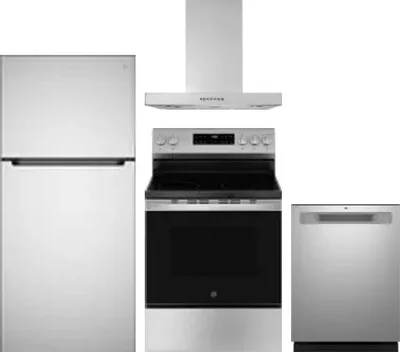 4 Piece Package Includes Refrigerator, Range, Hood And Dishwasher