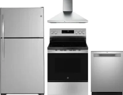 4 Piece Package Includes Refrigerator, Range, Hood And Dishwasher