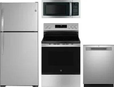 4 Piece Package Includes Refrigerator, Range, Microwave And Dishwasher