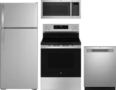 4 Piece Package Includes Refrigerator, Range, Microwave And Dishwasher