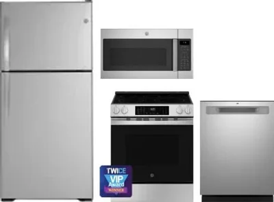 4 Piece Package Includes Refrigerator, Range, Microwave And Dishwasher