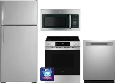 4 Piece Package Includes Refrigerator, Range, Microwave And Dishwasher