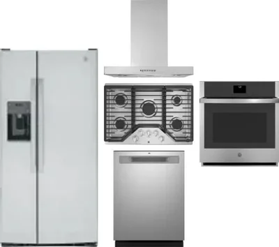 5 Piece Package Includes Refrigerator, Cooktop, Wall Oven, Hood And Dishwasher