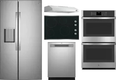 5 Piece Package Includes Refrigerator, Cooktop, Wall Oven, Hood And Dishwasher