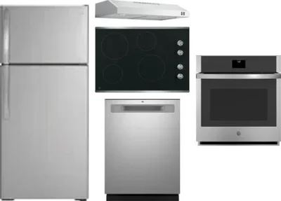 5 Piece Package Includes Refrigerator, Cooktop, Wall Oven, Hood And Dishwasher