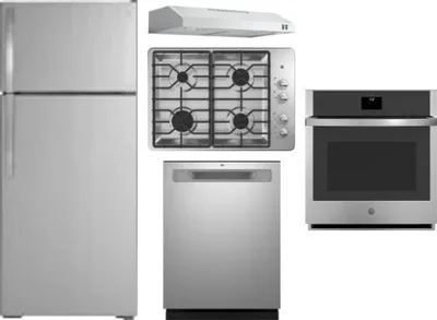 5 Piece Package Includes Refrigerator, Cooktop, Wall Oven, Hood And Dishwasher