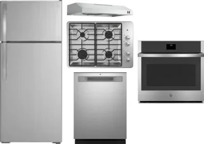 5 Piece Package Includes Refrigerator, Cooktop, Wall Oven, Hood And Dishwasher