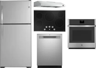 5 Piece Package Includes Refrigerator, Cooktop, Wall Oven, Hood And Dishwasher