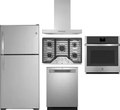 5 Piece Package Includes Refrigerator, Cooktop, Wall Oven, Hood And Dishwasher