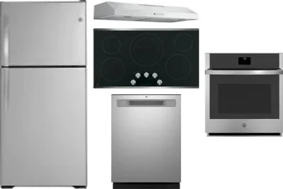 5 Piece Package Includes Refrigerator, Cooktop, Wall Oven, Hood And Dishwasher