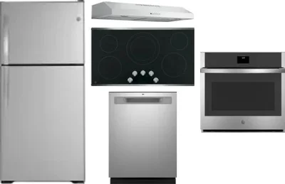 5 Piece Package Includes Refrigerator, Cooktop, Wall Oven, Hood And Dishwasher