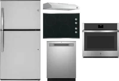 5 Piece Package Includes Refrigerator, Cooktop, Wall Oven, Hood And Dishwasher