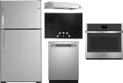 5 Piece Package Includes Refrigerator, Cooktop, Wall Oven, Hood And Dishwasher