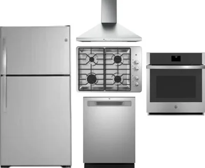 5 Piece Package Includes Refrigerator, Cooktop, Wall Oven, Hood And Dishwasher