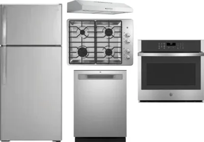 5 Piece Package Includes Refrigerator, Cooktop, Wall Oven, Hood And Dishwasher