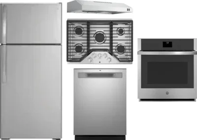 5 Piece Package Includes Refrigerator, Cooktop, Wall Oven, Hood And Dishwasher