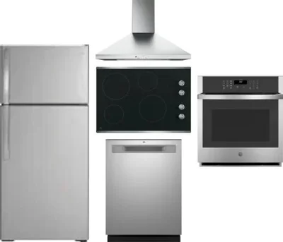 5 Piece Package Includes Refrigerator, Cooktop, Wall Oven, Hood And Dishwasher