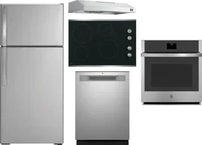 5 Piece Package Includes Refrigerator, Cooktop, Wall Oven, Hood And Dishwasher