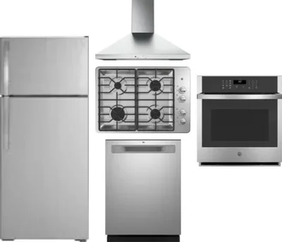 5 Piece Package Includes Refrigerator, Cooktop, Wall Oven, Hood And Dishwasher