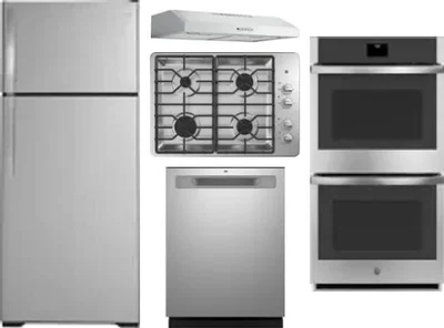 5 Piece Package Includes Refrigerator, Cooktop, Wall Oven, Hood And Dishwasher