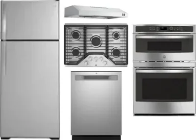 5 Piece Package Includes Refrigerator, Cooktop, Wall Oven, Hood And Dishwasher