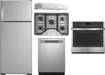 5 Piece Package Includes Refrigerator, Cooktop, Wall Oven, Hood And Dishwasher