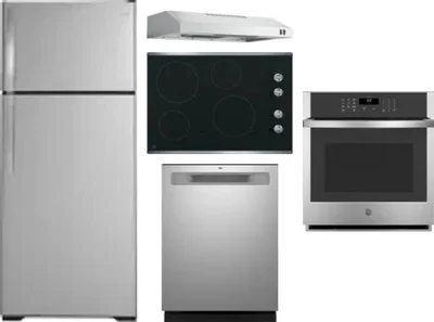 5 Piece Package Includes Refrigerator, Cooktop, Wall Oven, Hood And Dishwasher