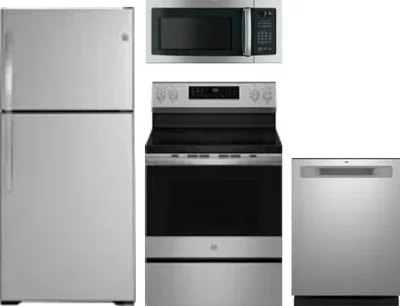 4 Piece Package Includes Refrigerator, Range, Microwave And Dishwasher