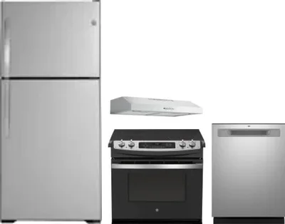 4 Piece Package Includes Refrigerator, Range, Hood And Dishwasher